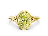 Yellow gold Bezel Set Fancy Yellow Oval  Cut Solitaire Ring with Tapered Band 2