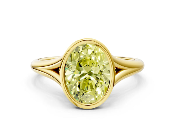 Yellow gold Bezel Set Fancy Yellow Oval  Cut Solitaire Ring with Tapered Band