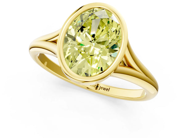 Yellow gold Bezel Set Fancy Yellow Oval  Cut Solitaire Ring with Tapered Band