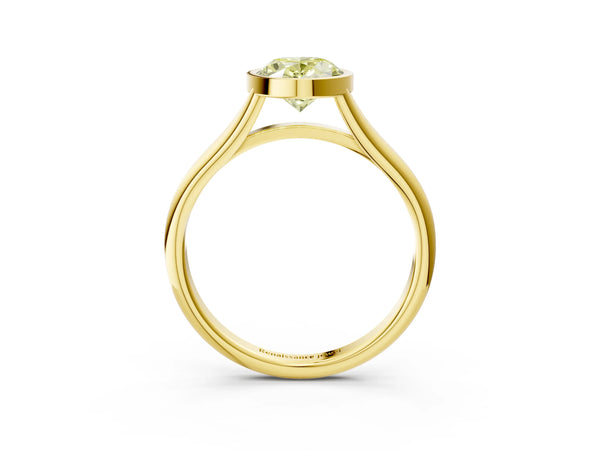 Yellow gold Bezel Set Fancy Yellow Oval  Cut Solitaire Ring with Tapered Band