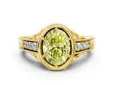 Yellow gold Bezel Set Fancy Yellow Oval  Diamond Milgrain Pave Engagement Ring_33