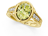 Yellow gold Bezel Set Fancy Yellow Oval  Diamond Milgrain Pave Engagement Ring_34