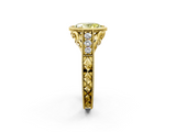 Yellow gold Bezel Set Fancy Yellow Oval  Diamond Milgrain Pave Engagement Ring_35