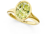 Yellow gold Bezel Set Fancy Yellow Oval  Solitaire Diamond Ring with Smooth Band 1