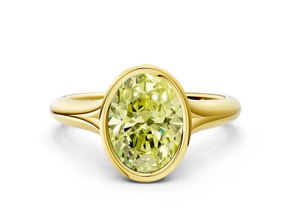 Yellow Gold Oval Bezel Solitaire Engagement Ring Setting for Fancy Yellow Center