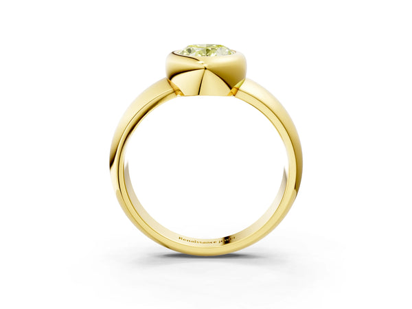 Yellow Gold Oval Bezel Engagement Ring Setting for Fancy Yellow Center