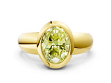 Yellow gold Bezel Set Fancy Yellow Oval  Solitaire Ring with Wide Band