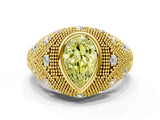 Yellow gold Bezel Set Fancy Yellow Pear Cut Diamond Milgrain Band Ring