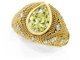 Yellow gold Bezel Set Fancy Yellow Pear Cut Diamond Milgrain Band Ring_1