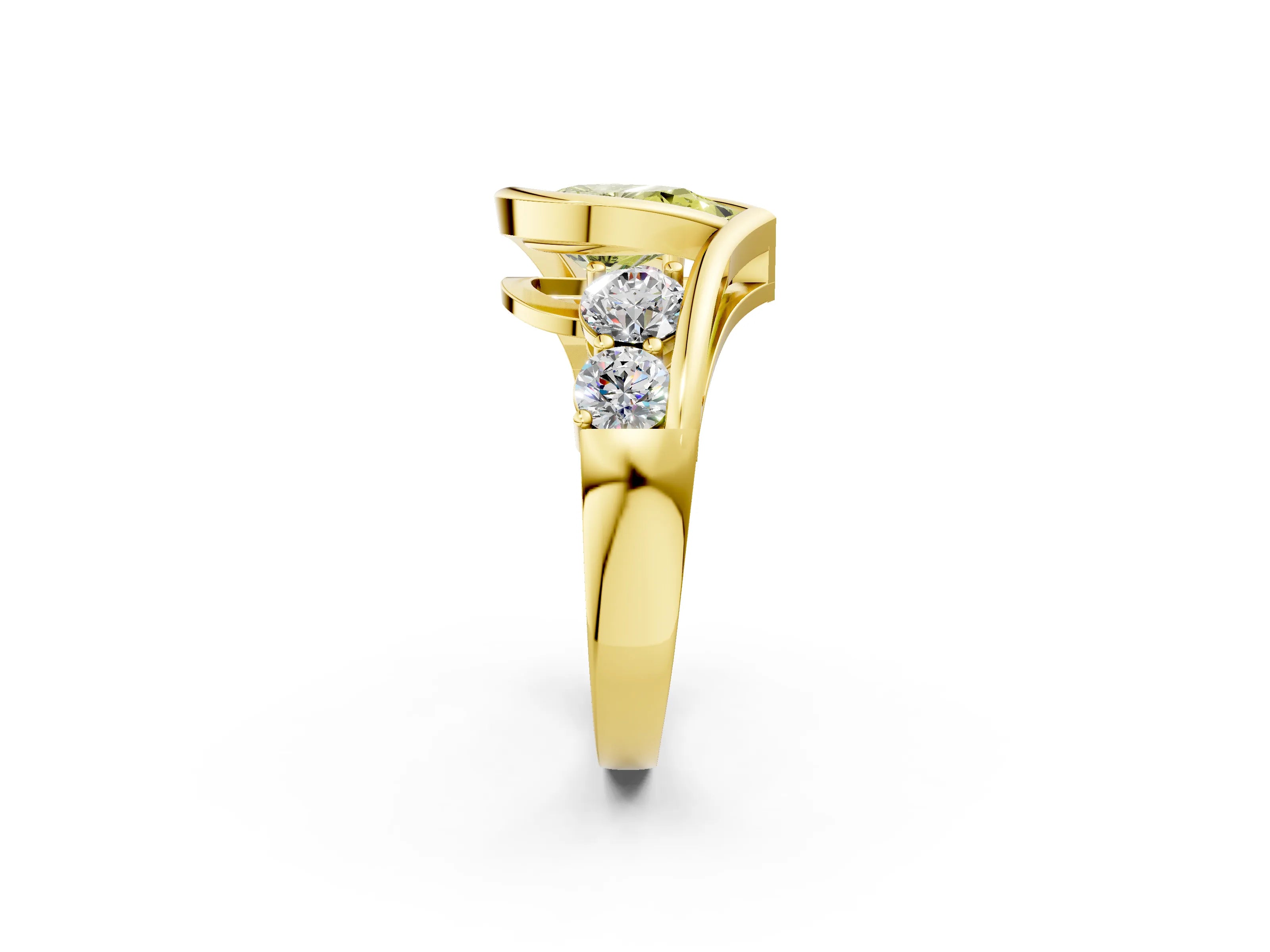 Yellow gold Bezel Set Fancy Yellow Pear Cut Diamond Split Shank Ring_2