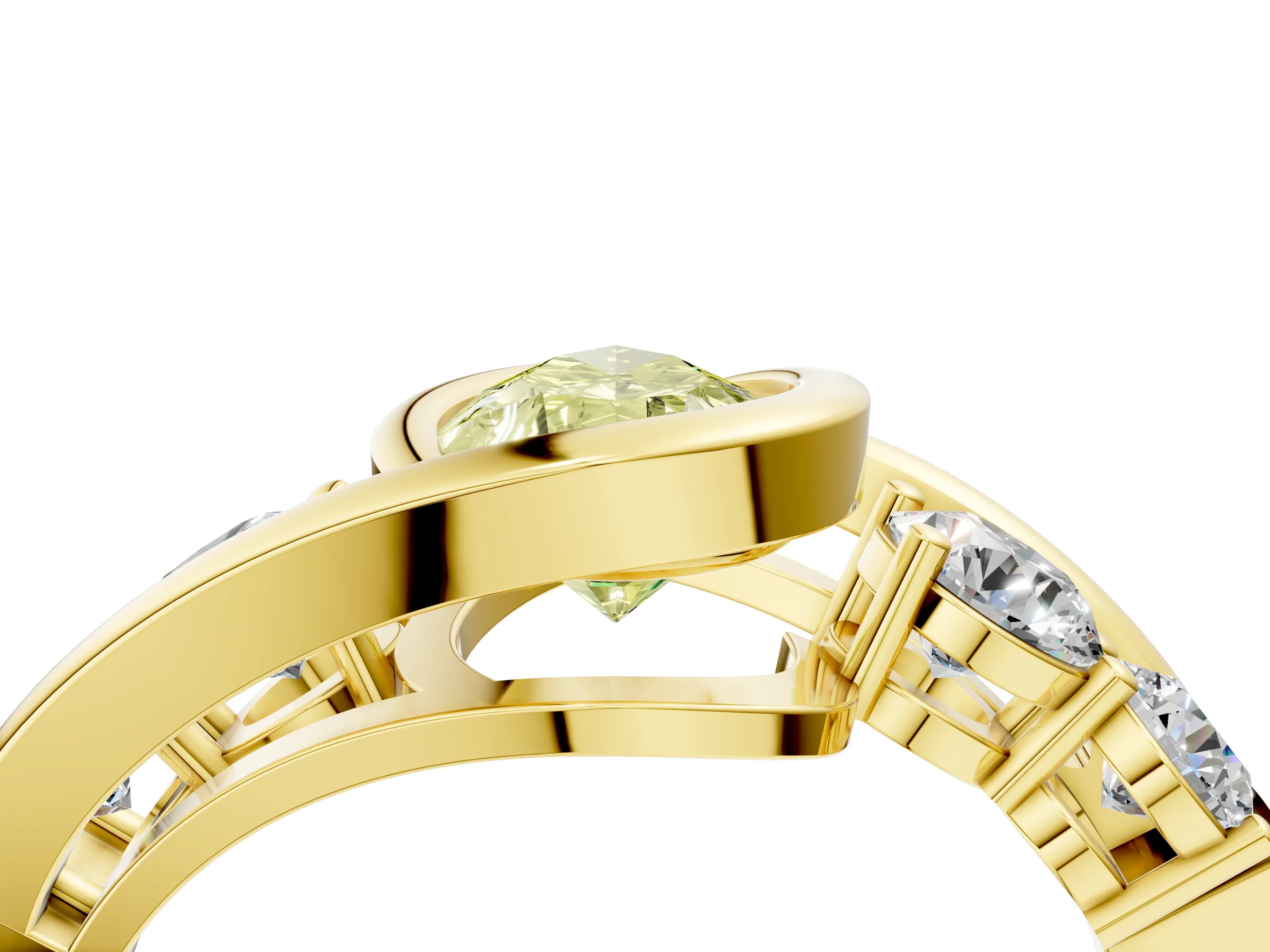 Yellow gold Bezel Set Fancy Yellow Pear Cut Diamond Split Shank Ring_4