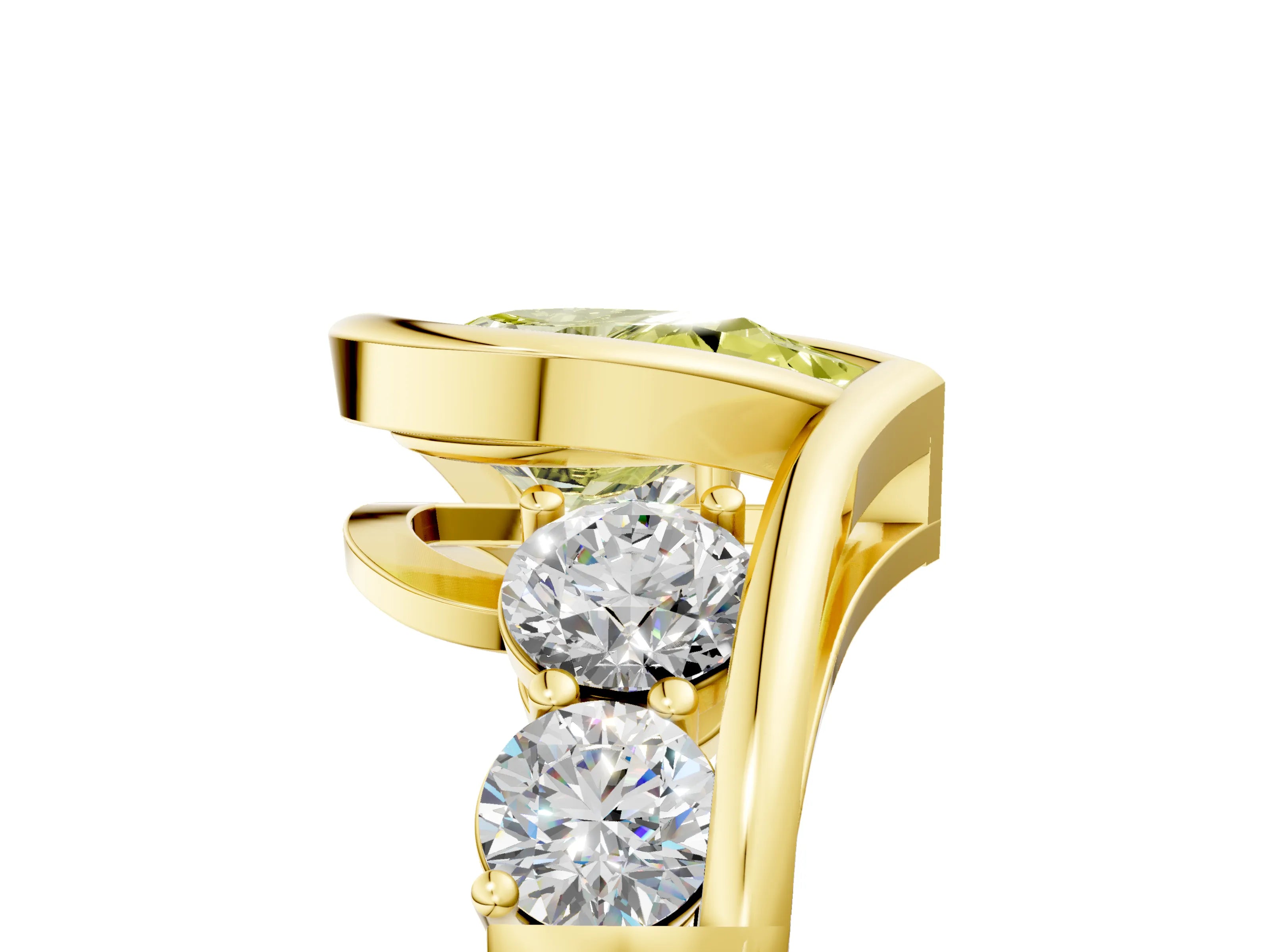 Yellow gold Bezel Set Fancy Yellow Pear Cut Diamond Split Shank Ring_5