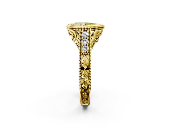 Yellow gold Bezel Set Fancy Yellow Pear  Diamond Milgrain Pave Engagement Ring