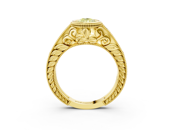 Yellow gold Bezel Set Fancy Yellow Pear  Diamond Milgrain Pave Engagement Ring