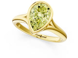 Yellow gold Bezel Set Fancy Yellow Pear  Solitaire Diamond Ring with Smooth Band 1