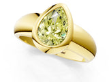 Yellow gold Bezel Set Fancy Yellow Pear  Solitaire Ring with Wide Band 1