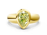 Yellow gold Bezel Set Fancy Yellow Pear  Solitaire Ring with Wide Band