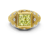 Yellow gold Bezel Set Fancy Yellow Princess Cut Diamond Milgrain Band Ring