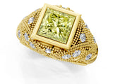 Yellow gold Bezel Set Fancy Yellow Princess Cut Diamond Milgrain Band Ring_1