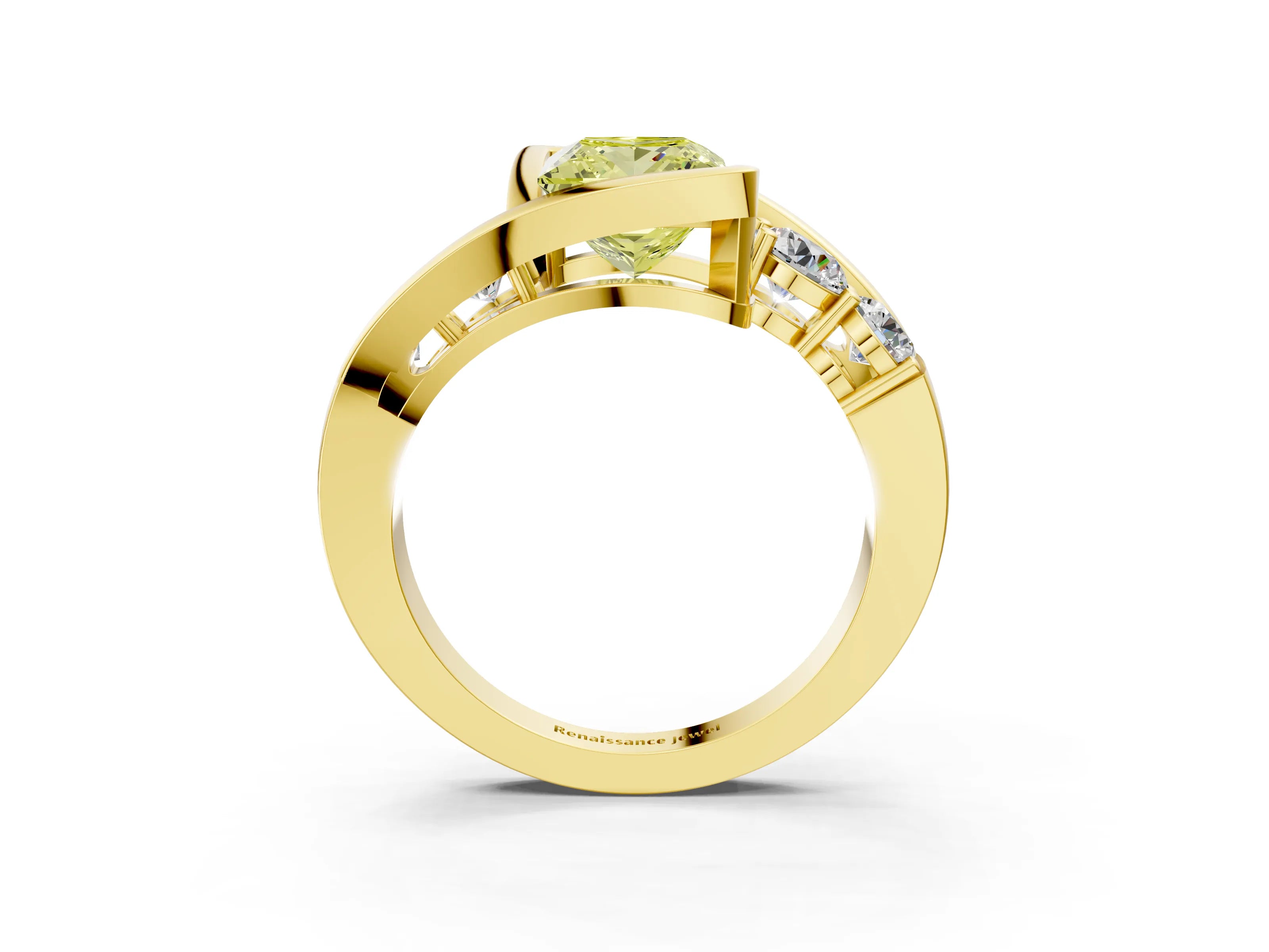 Yellow gold Bezel Set Fancy Yellow Princess Cut Diamond Split Shank Ring_3