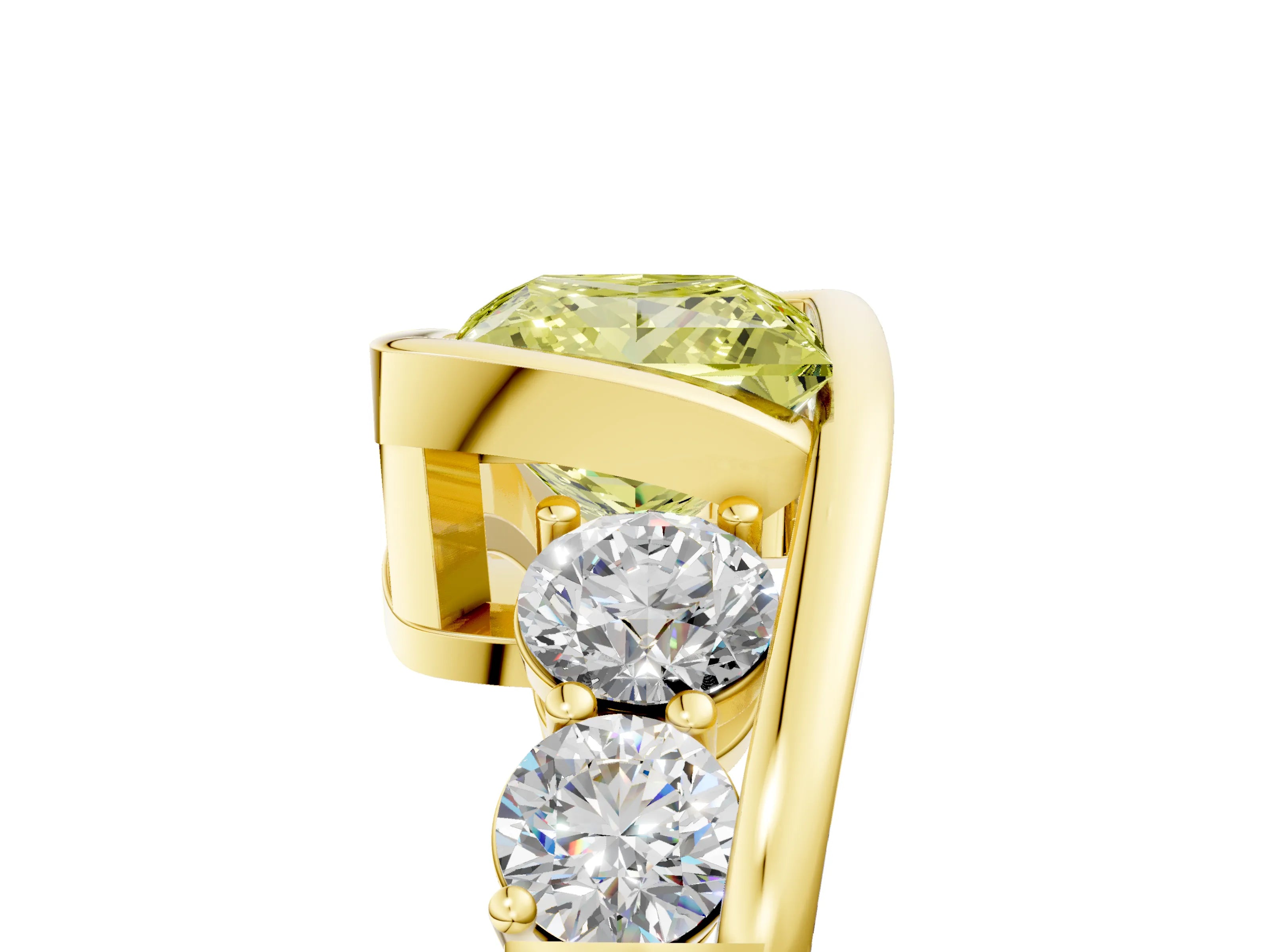 Yellow gold Bezel Set Fancy Yellow Princess Cut Diamond Split Shank Ring_5