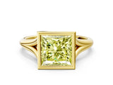 Yellow gold Bezel Set Fancy Yellow Princess  Cut Solitaire Ring with Tapered Band 1