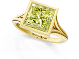 Yellow gold Bezel Set Fancy Yellow Princess  Cut Solitaire Ring with Tapered Band 2