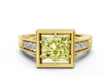 Yellow gold Bezel Set Fancy Yellow Princess  Diamond Milgrain Pave Engagement Ring