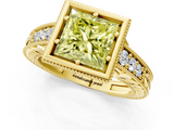 Yellow gold Bezel Set Fancy Yellow Princess  Diamond Milgrain Pave Engagement Ring_1