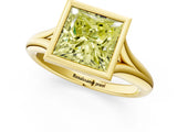 Yellow gold Bezel Set Fancy Yellow Princess  Solitaire Diamond Ring with Smooth Band 1