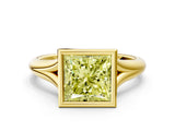 Yellow gold Bezel Set Fancy Yellow Princess  Solitaire Diamond Ring with Smooth Band