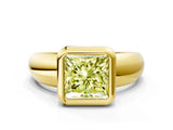 Yellow gold Bezel Set Fancy Yellow Princess  Solitaire Ring with Wide Band 1