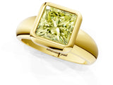 Yellow gold Bezel Set Fancy Yellow Princess  Solitaire Ring with Wide Band 2