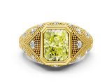 Yellow gold Bezel Set Fancy Yellow Radiant Cut Diamond Milgrain Band Ring