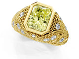 Yellow gold Bezel Set Fancy Yellow Radiant Cut Diamond Milgrain Band Ring_1