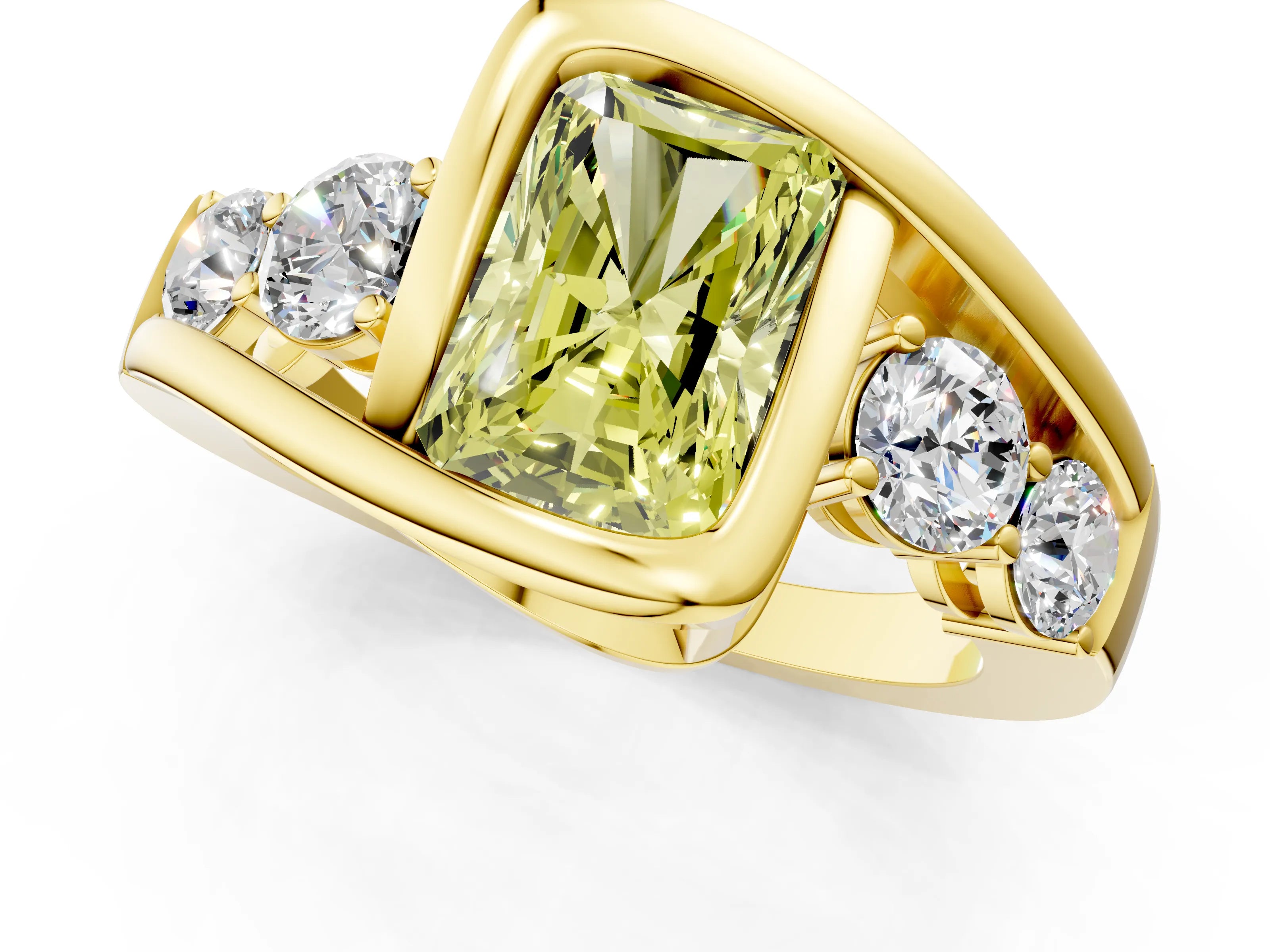 Yellow gold Bezel Set Fancy Yellow Radiant Cut Diamond Split Shank Ring_1
