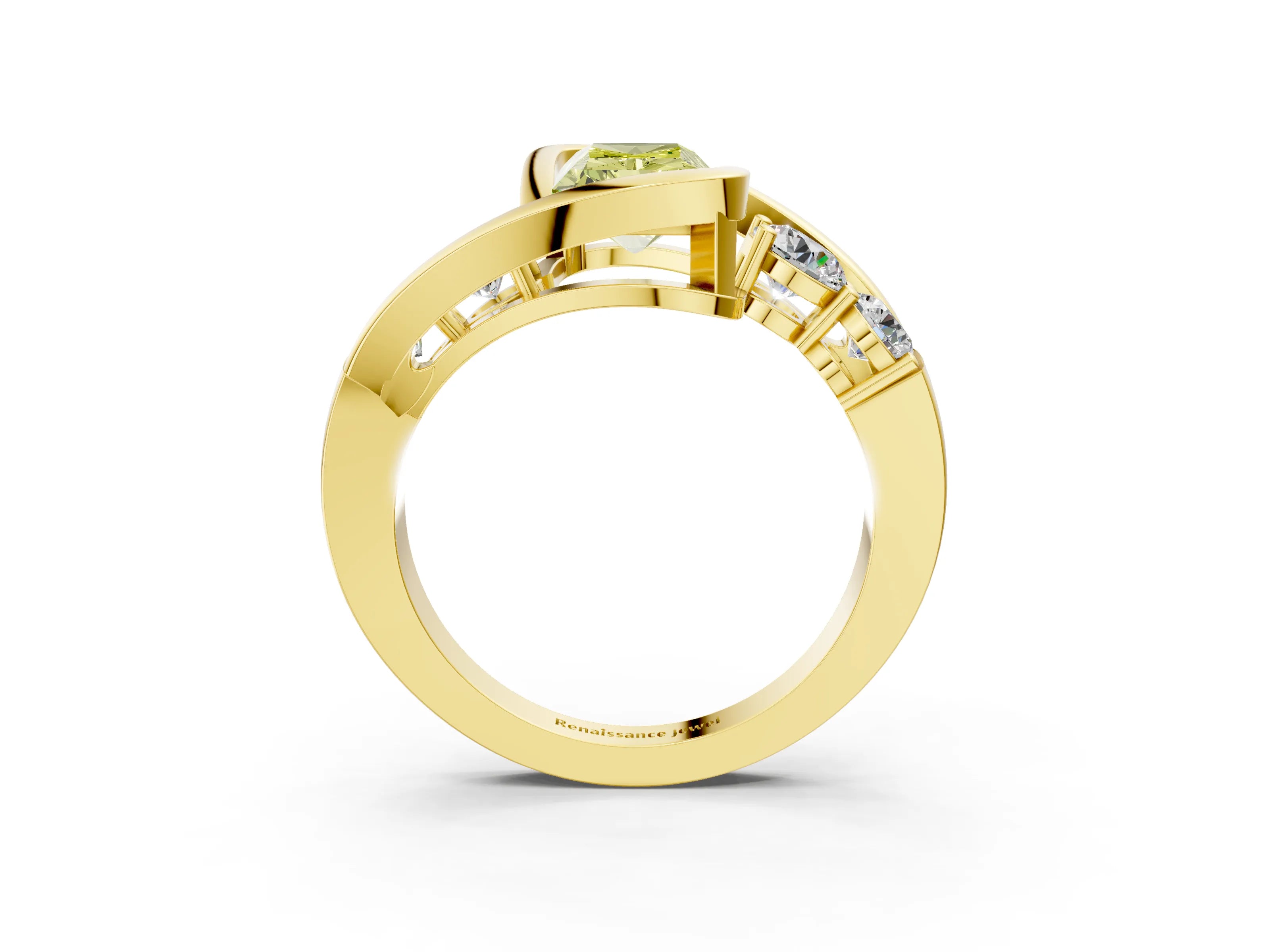 Yellow gold Bezel Set Fancy Yellow Radiant Cut Diamond Split Shank Ring_3