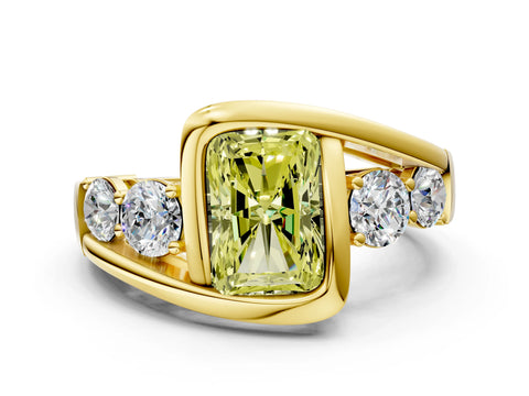 Yellow gold Bezel Set Fancy Yellow Radiant Cut Diamond Split Shank Ring