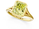 Yellow gold Bezel Set Fancy Yellow Radiant  Cut Solitaire Ring with Tapered Band 1