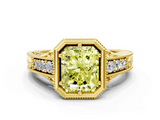 Yellow gold Bezel Set Fancy Yellow Radiant  Diamond Milgrain Pave Engagement Ring_33