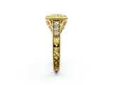 Yellow gold Bezel Set Fancy Yellow Radiant  Diamond Milgrain Pave Engagement Ring_35