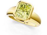 Yellow gold Bezel Set Fancy Yellow Radiant  Solitaire Ring with Wide Band 1