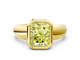 Yellow gold Bezel Set Fancy Yellow Radiant  Solitaire Ring with Wide Band