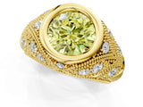 Yellow gold Bezel Set Fancy Yellow Round Cut Diamond Milgrain Band Ring_1