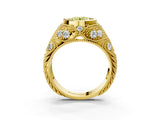 Yellow gold Bezel Set Fancy Yellow Round Cut Diamond Milgrain Band Ring_3