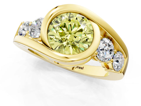 Yellow gold Bezel Set Fancy Yellow Round Cut Diamond Split Shank Ring_1