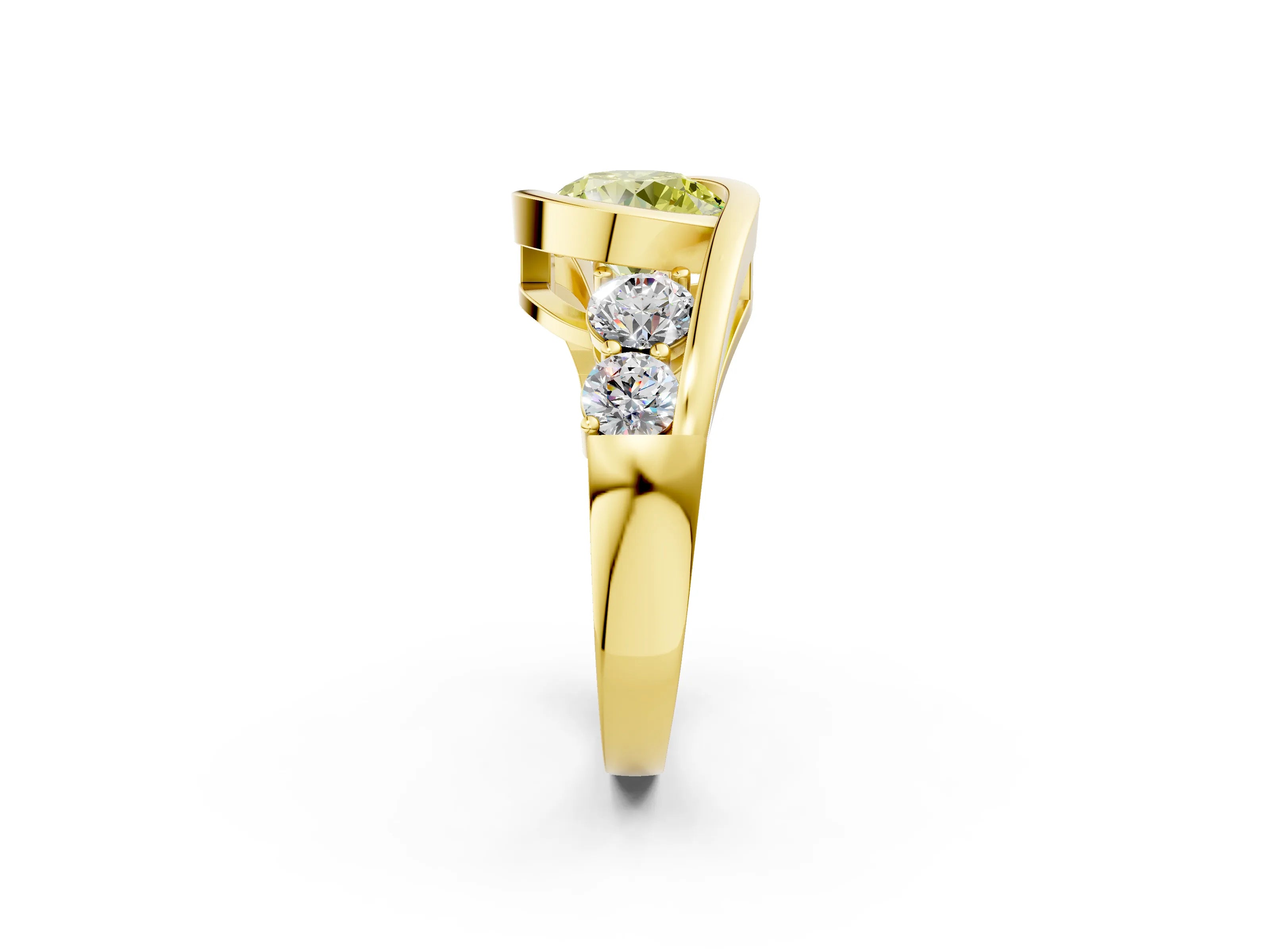 Yellow gold Bezel Set Fancy Yellow Round Cut Diamond Split Shank Ring_2