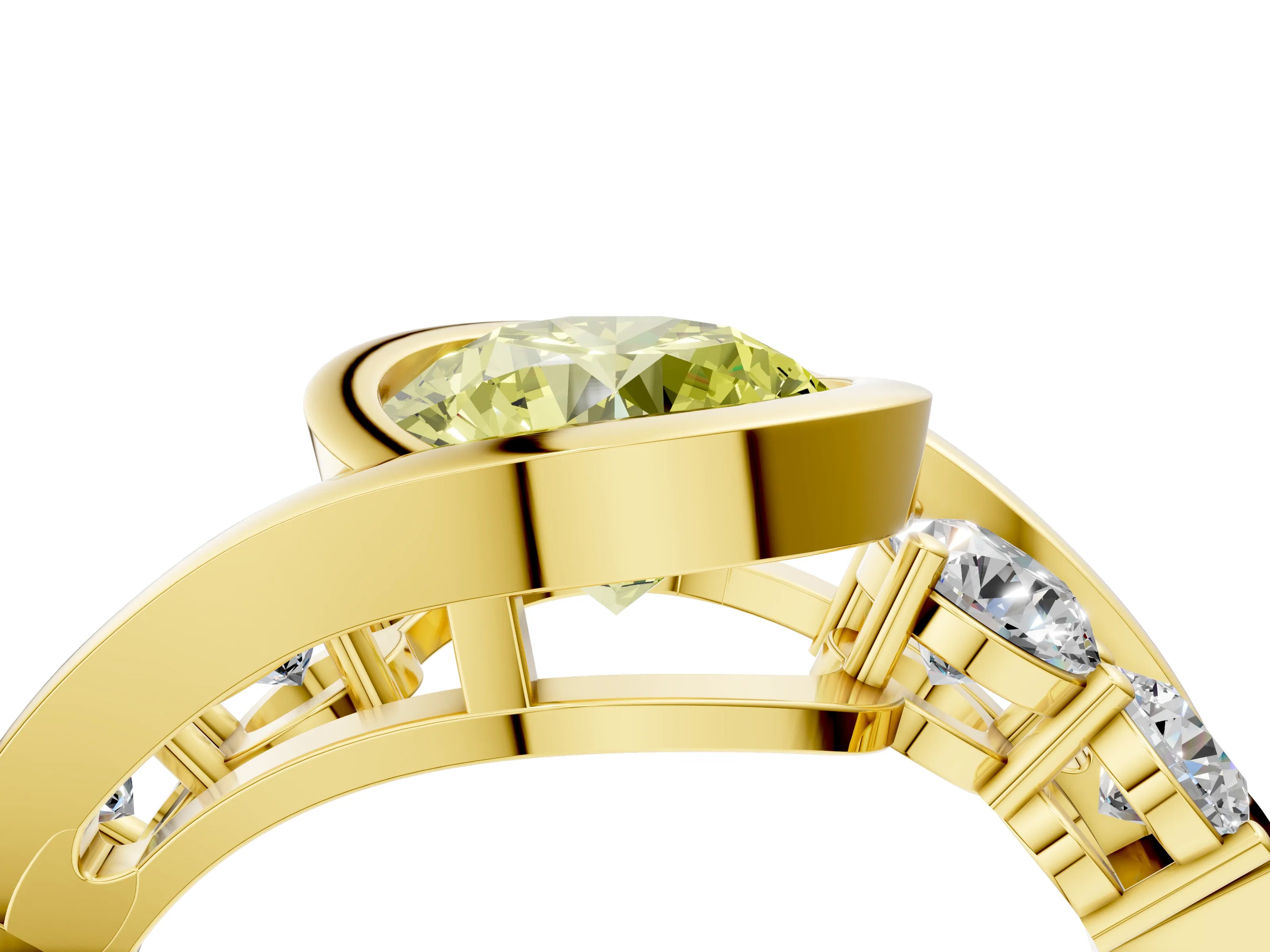 Yellow gold Bezel Set Fancy Yellow Round Cut Diamond Split Shank Ring_4