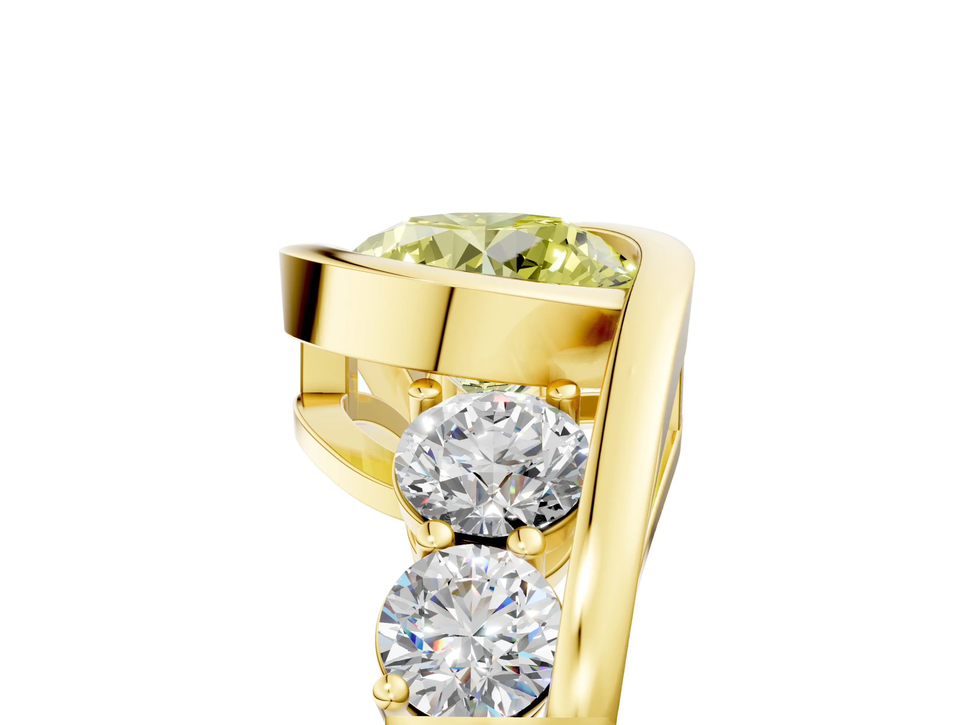 Yellow gold Bezel Set Fancy Yellow Round Cut Diamond Split Shank Ring_5