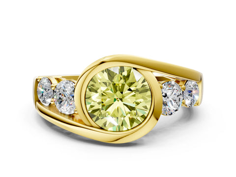Yellow gold Bezel Set Fancy Yellow Round Cut Diamond Split Shank Ring